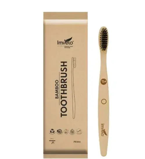 Imvelo Bamboo Toothbrush with Charcoal Activated Soft Bristles | Pack of 1 |Eco Friendly & Biodegradable Wooden Toothbrush