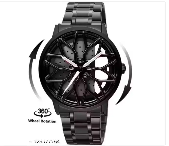 Men's Car Wheel Watch with Spinning Car Rim Hub Design|| Analog Stainless Steel || Quartz Movement|| Water Resistant, Scratch Resistant (White)