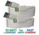 Type C Fast Charging Cable Pack of 2 | 1 Meter | 33W USB A to Type C Charger Cable | White | Data Transfer Supported
