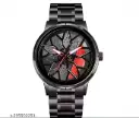 Black Spinning Car Wheels Gyro Men's Sport Watch