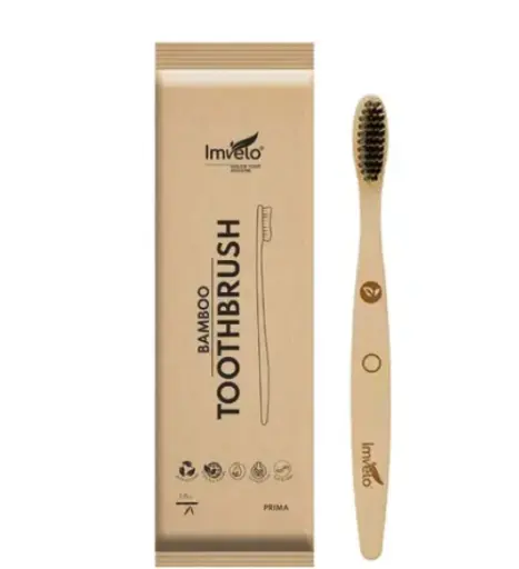 Imvelo Bamboo Toothbrush with Charcoal Activated Soft Bristles | Pack of 1 |Eco Friendly & Biodegradable Wooden Toothbrush