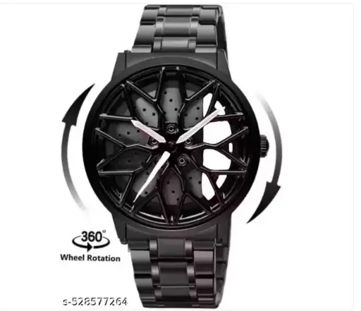 Men's Car Wheel Watch with Spinning Car Rim Hub Design|| Analog Stainless Steel || Quartz Movement|| Water Resistant, Scratch Resistant (White)