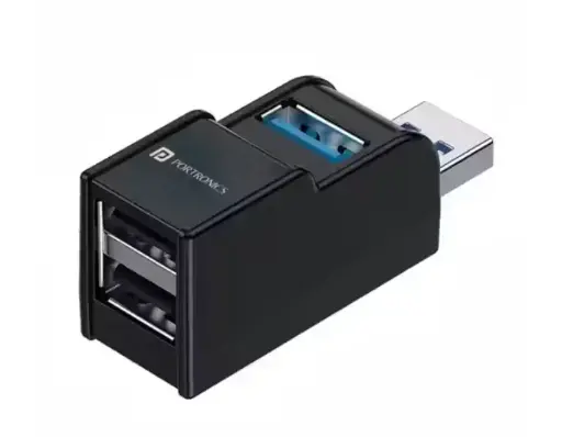 Portronics Mport 3A USB Hub (3-in-1), Multiport Adapter with USB 3.0 & 2-Port USB 2.0, Upto 5 Gbps High Data Transfer Speed for PC, Laptop & Mac (Black)