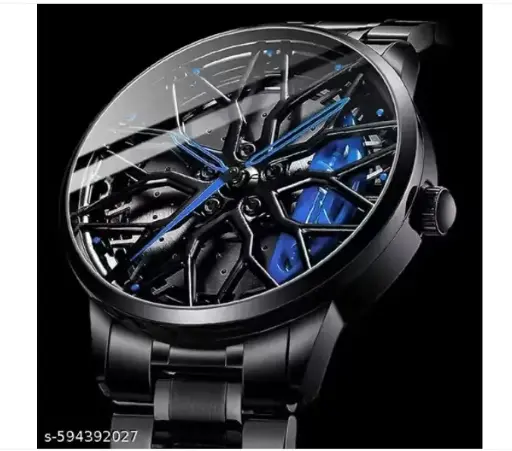 Trending Stylish Car Wheel Design Analog Watch for Men Blue