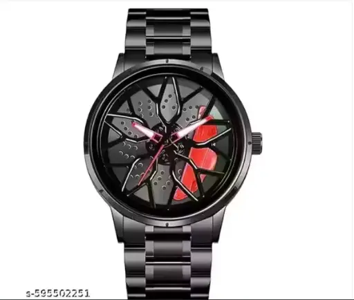 Black Spinning Car Wheels Gyro Men's Sport Watch